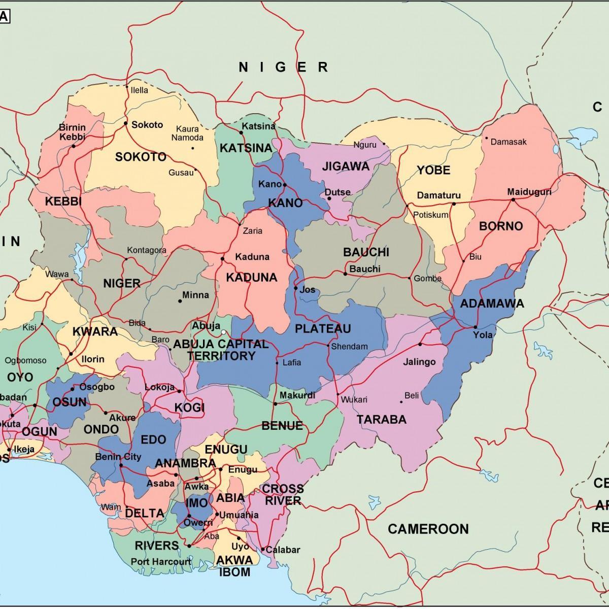 Térkép nigériát államok, városok