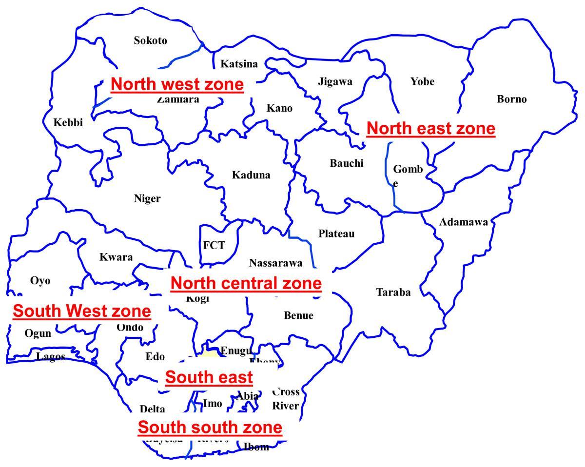 térkép nigéria mutatja, hat geopolitikai zónák