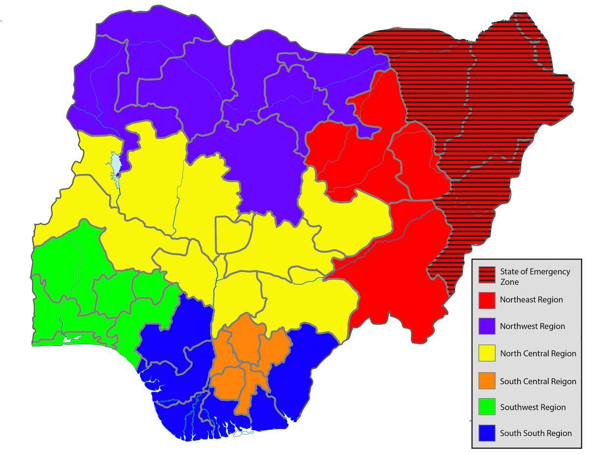 térkép nigéria mutatja az összes államok