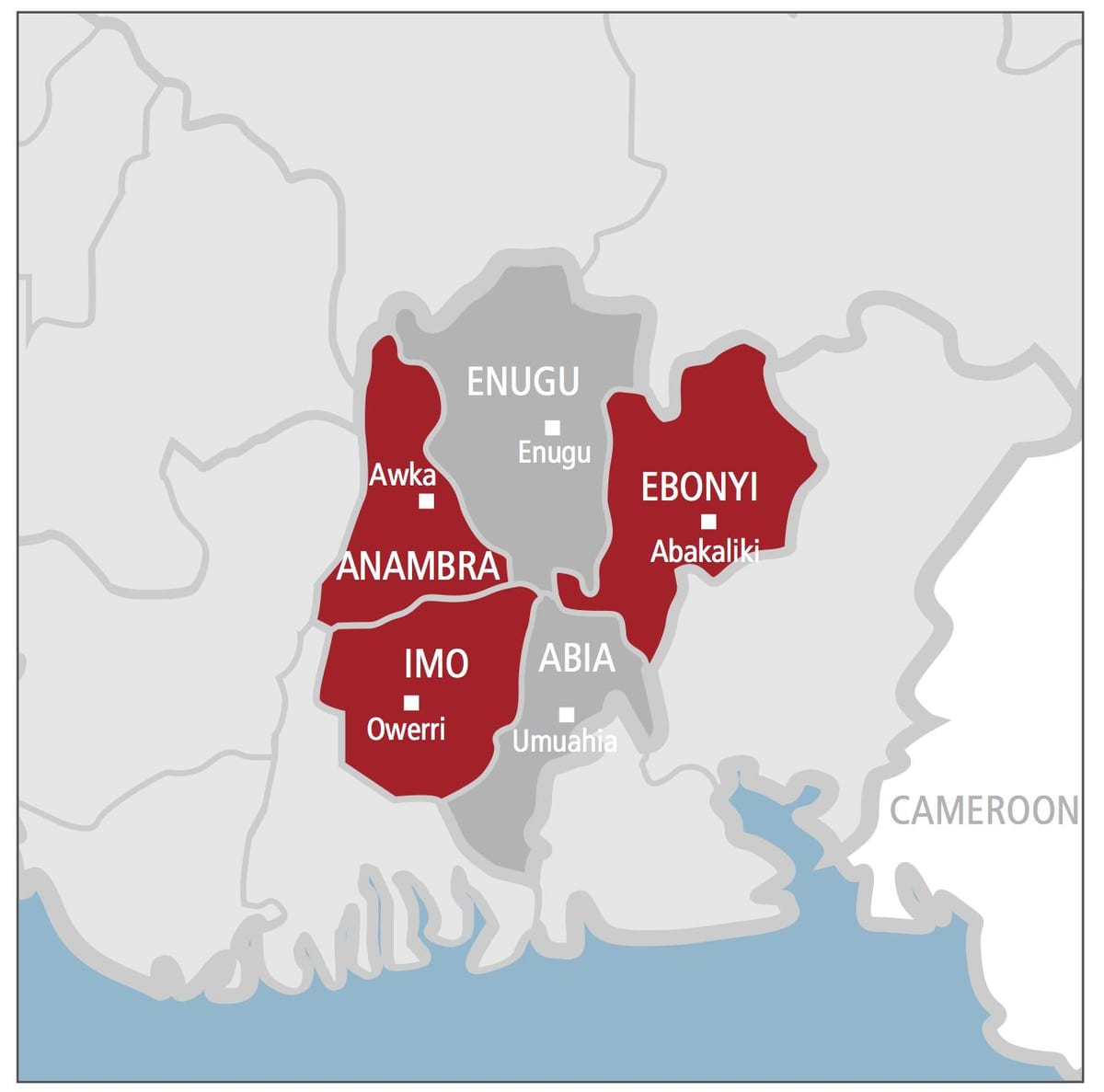 Térkép dél-kelet-nigéria