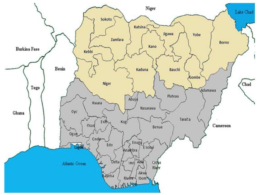 térkép észak-nigériai államok