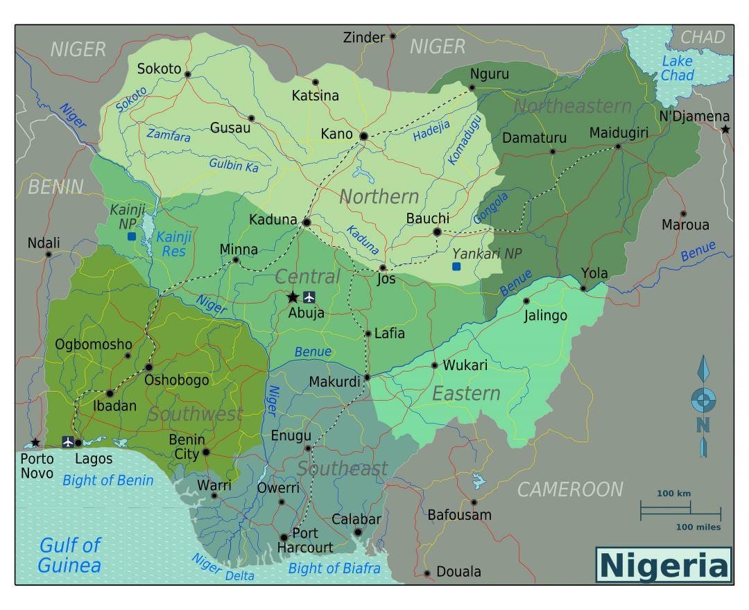 nigéria regionális térkép
