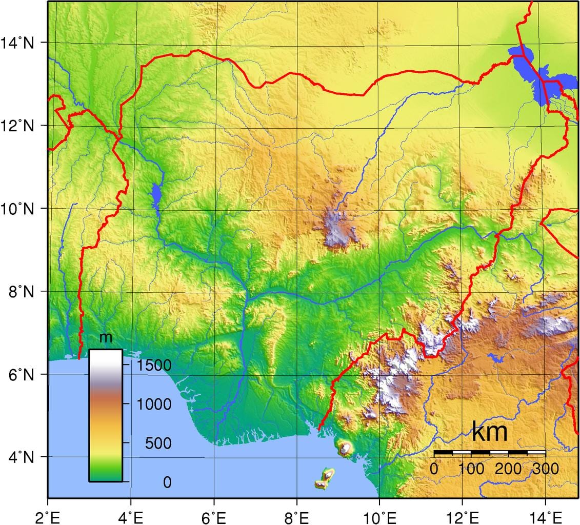 Térkép topográfiai nigéria