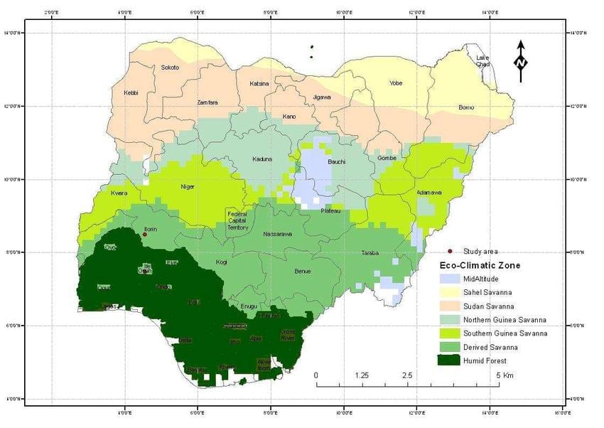 Térkép nigéria mutatja éghajlati övezet