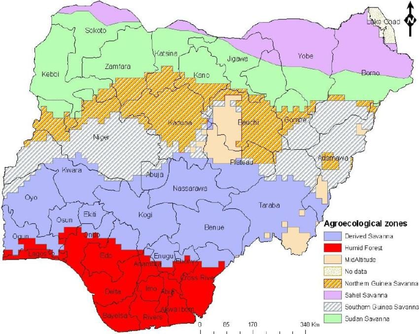 Térkép nigéria mutatja, hogy az ökológiai zónák