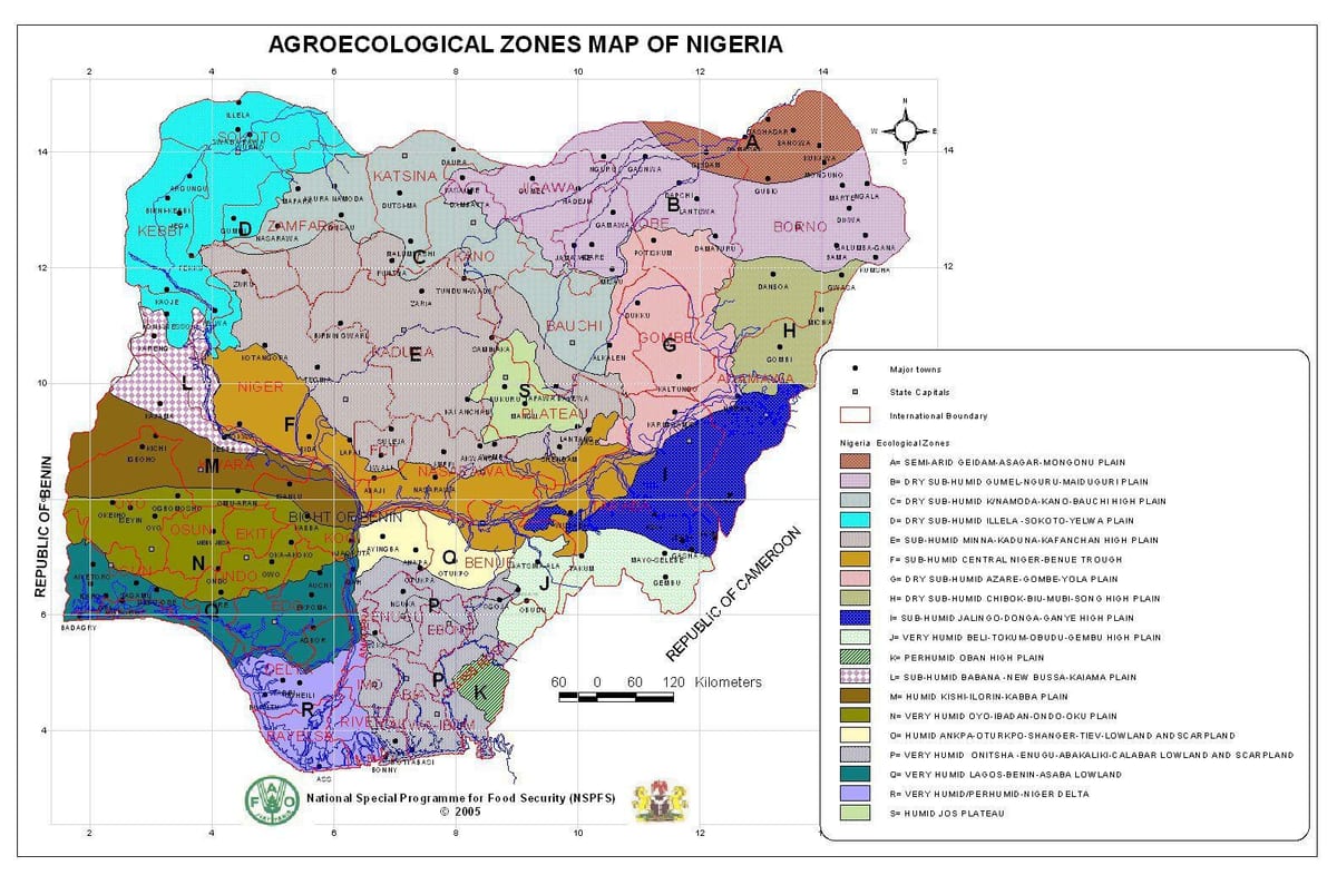 térkép nigéria, ahol különböző növényzet zónák
