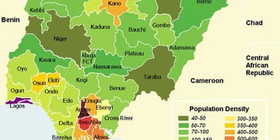 Térkép nigéria mutatja, a népesség eloszlása