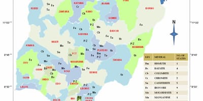 Térkép nigéria mutatja az ásványi nyersanyagok